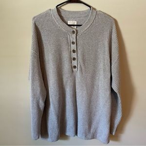 AERIE Light Gray Quarter Button Down Oversized Knit Henley Sweater - Size L
